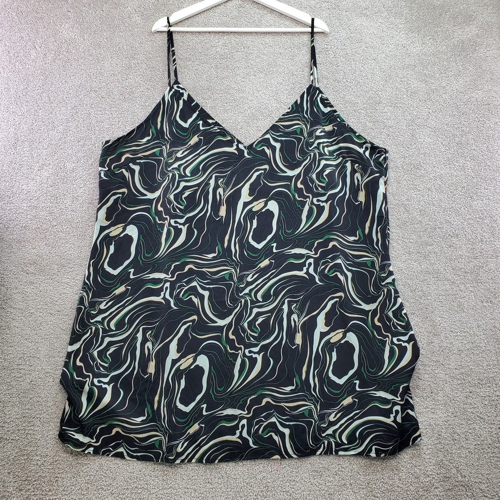 Nasty Gal Collection Slip Dress Womens 24 Black Green Marble Print Cami V-Neck